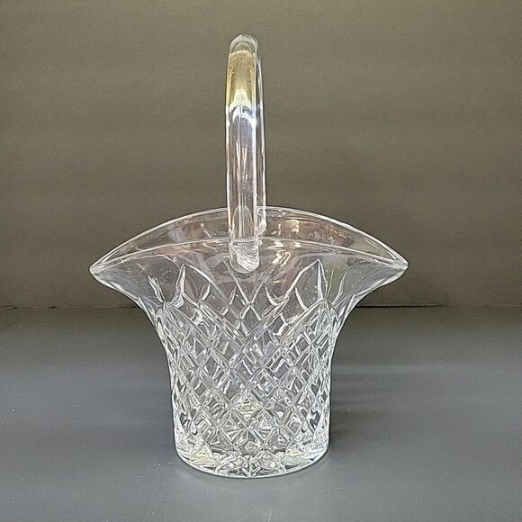 Vintage Galway Irish Crystal Basket w/ Handle 7"x4"x9" Diamond Pattern - Picture 2 of 9